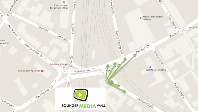 Lage und Sichtbarkeit der Solinger Media Wall